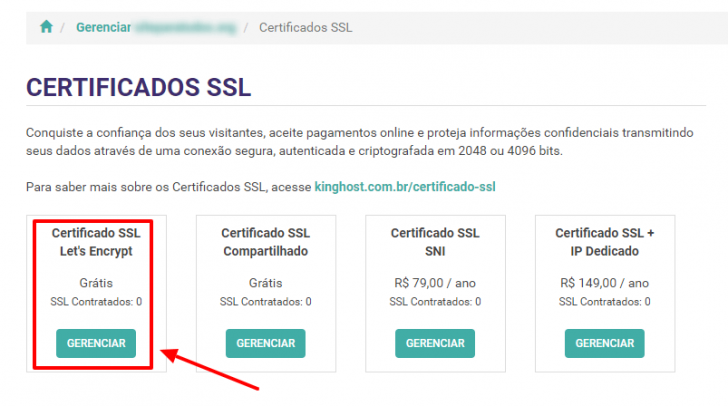 Gerenciar certificados SSL na KingHost
