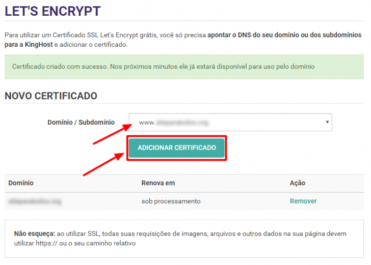 Adicionar certificado em URL com www