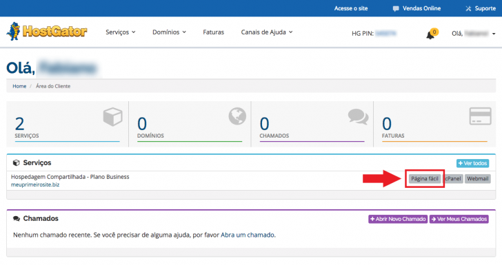 Área de cliente da HostGator