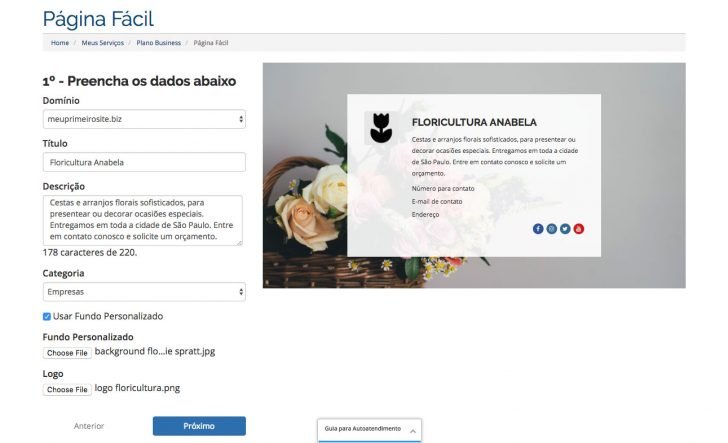 Tela Página Fácil HostGator