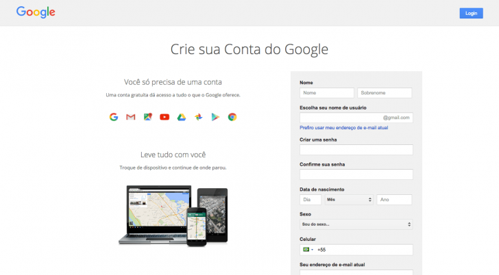Criar conta Google