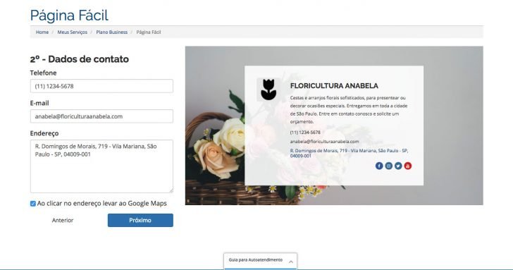 Dados de contato Página Fácil