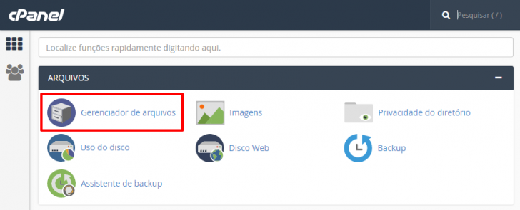 Link para o gerenciador de arquivos do cPanel