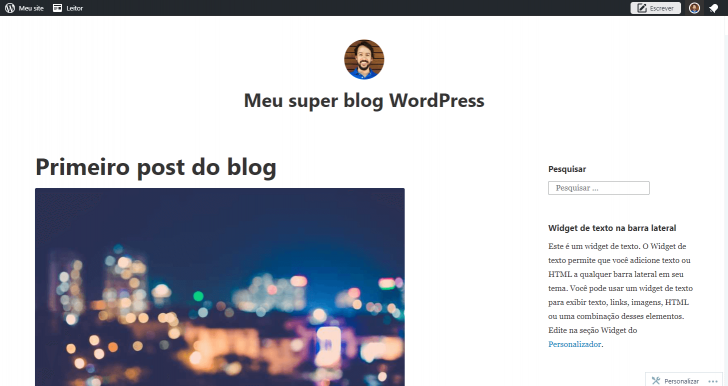 Blog imediatamente após a sua criação