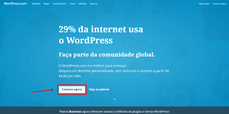 Passo 1 para criação de um blog no WordPress .com
