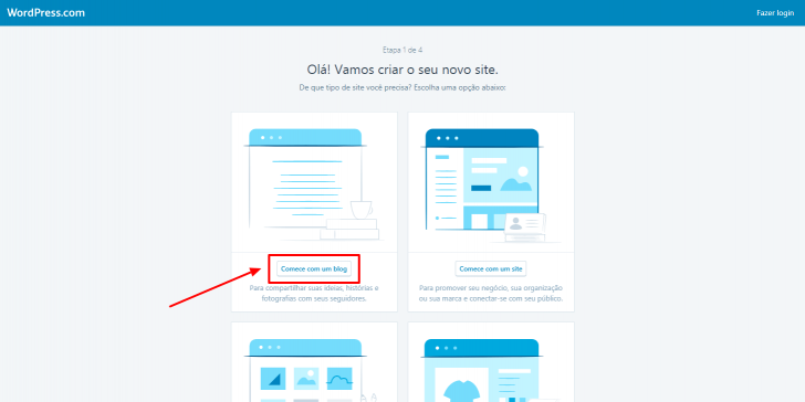 Passo 2 para criação de um blog em WordPress.com
