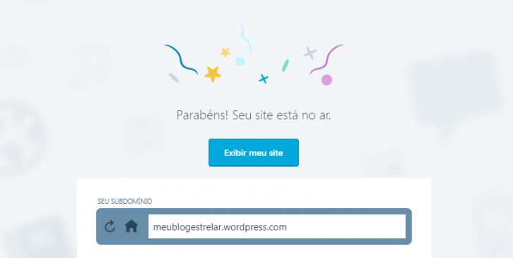 Página de confirmação da criação da conta em WordPress.com