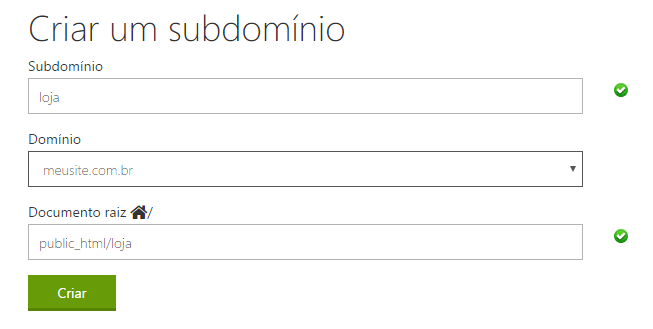cPanel - criação de um subdomínio