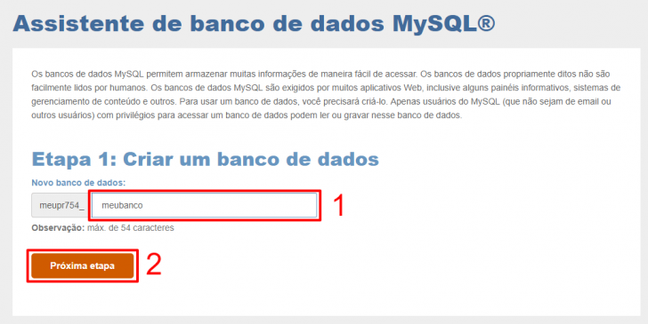 Etapa 1 da criação de um banco de dados MySQL