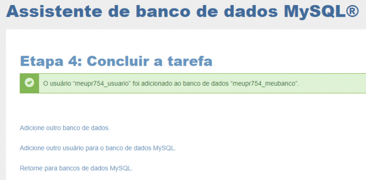 Criação do banco de dados - etapa final