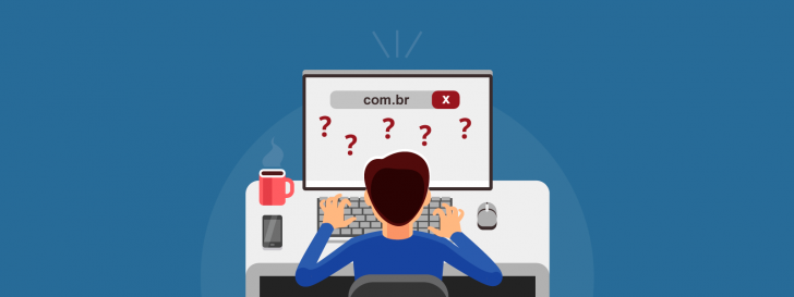 homem no computador e na tela o resultado: o domínio não está disponível para registro