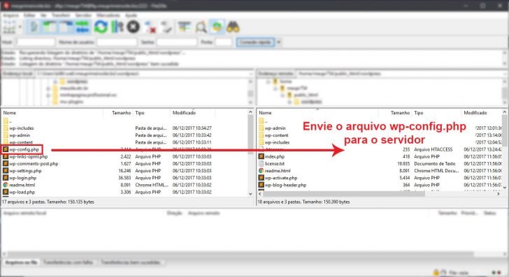 Filezilla enviando arquivos para o servidor