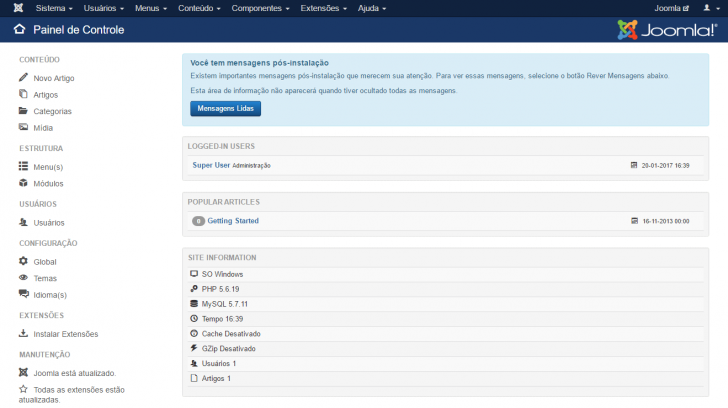 Joomla painel de administração
