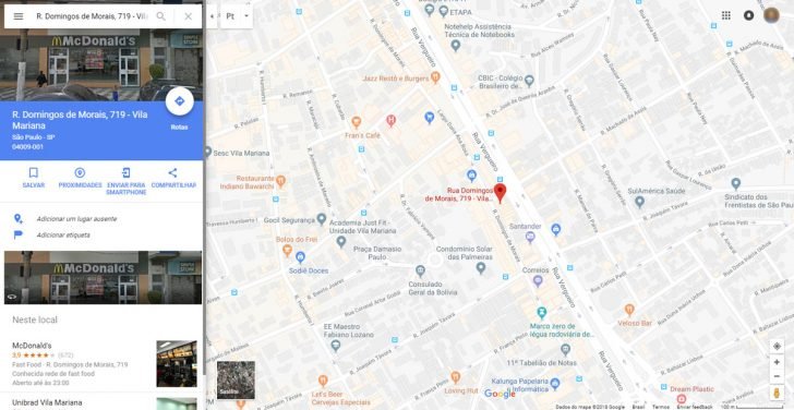 Exemplo de página do Google Maps