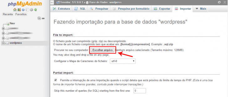 PHPMyAdmin importar base
