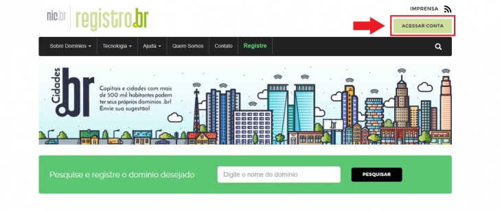 O primeiro passo é acessar o site do Registro.br